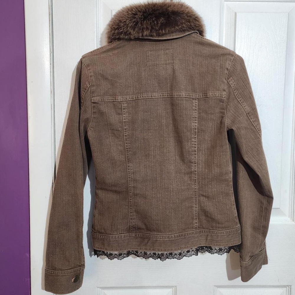 Vintage Brown Fox Fur Denim Jacket - Picture 2 of 5